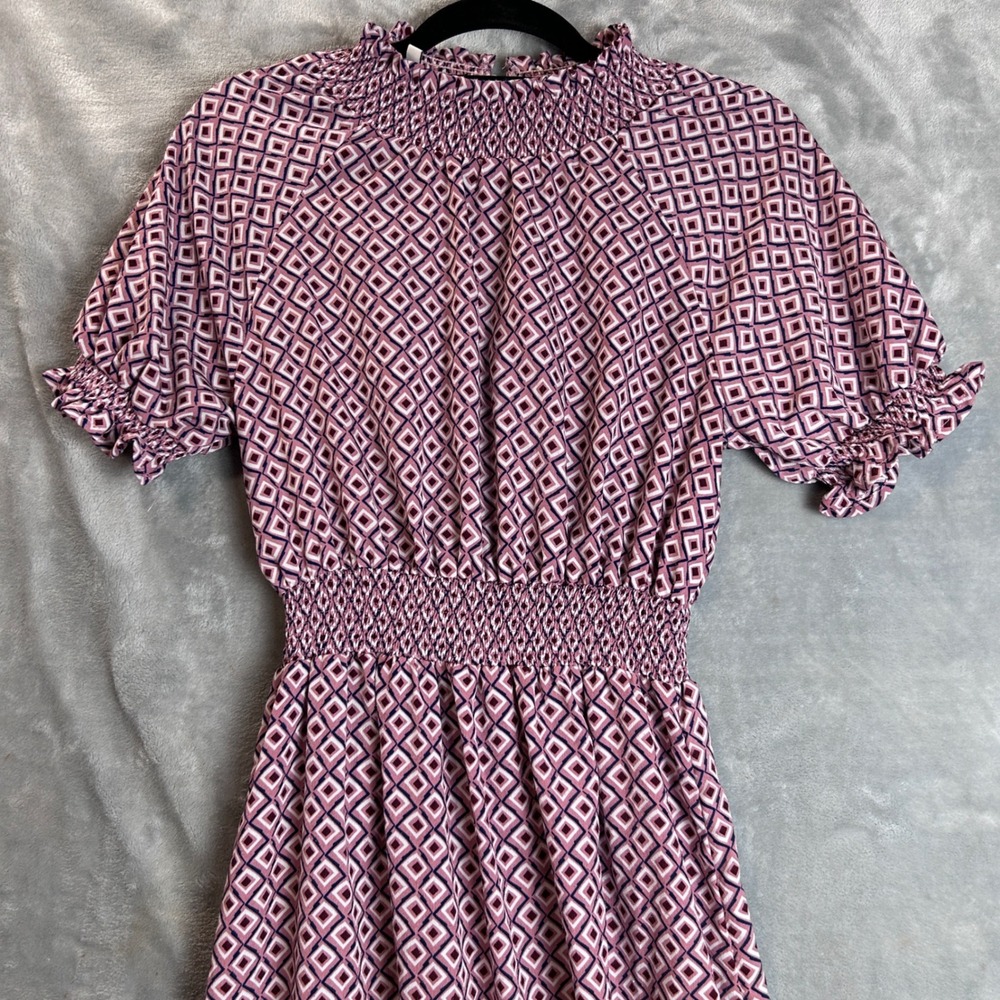 Hayden Los Angeles Maxi Dress Pink Geometric Smocked Mock Neck Medium - Picture 3 of 9